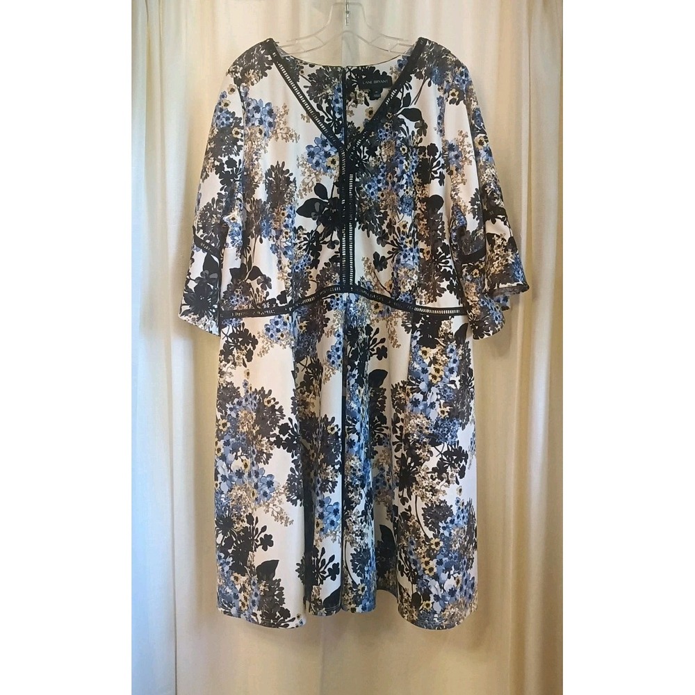 Lane Bryant Women's Plus Size 26 Blue White Floral Fit and Flare Dress